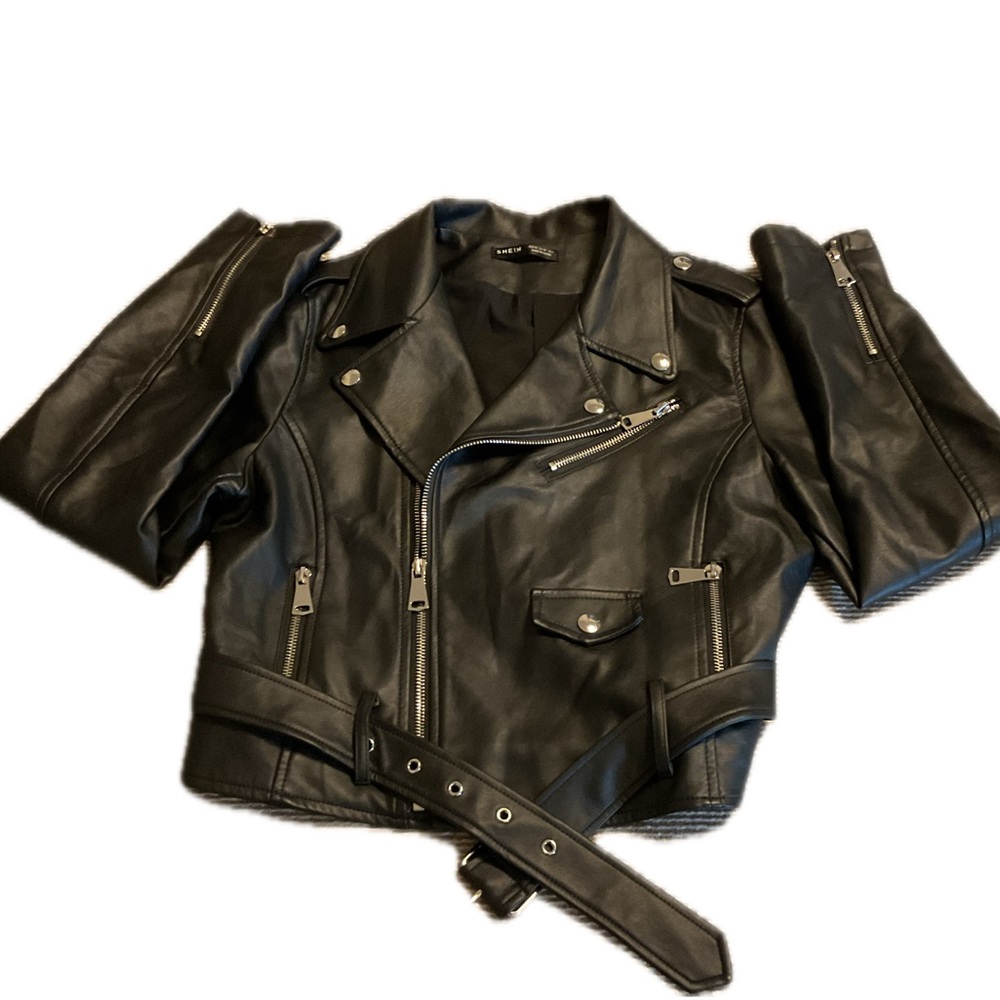 SHEIN Like  New Black Faux Leather Biker Jacket